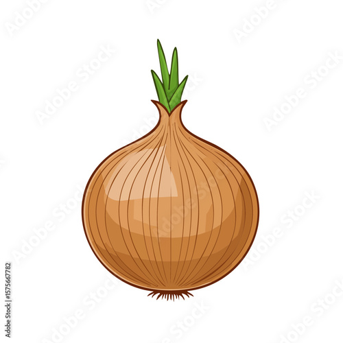 Isolated Onion Bulb Illustration Fresh Green Stalk Detailed Vegetable Food Ingredient Nutrient Cooking Healthy Diet Recipe Still Life