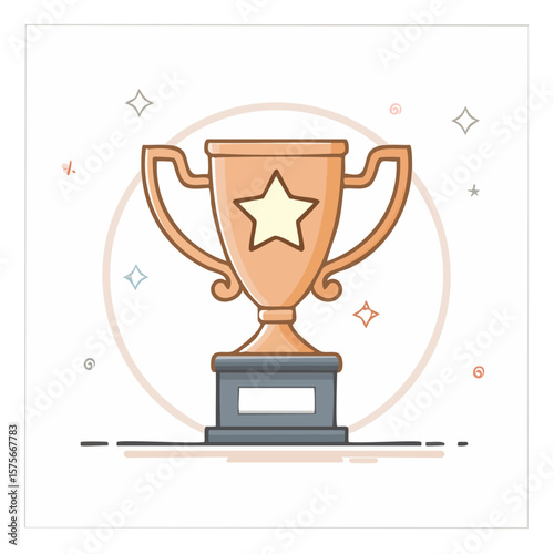 Cartoon Trophy with Star Emblem for Winning Achievement Reward Icon isolated
