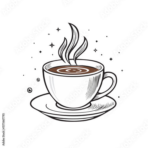 Hot Coffee Cup with Steam and Black Background for Cafe or Restaurant Illustration