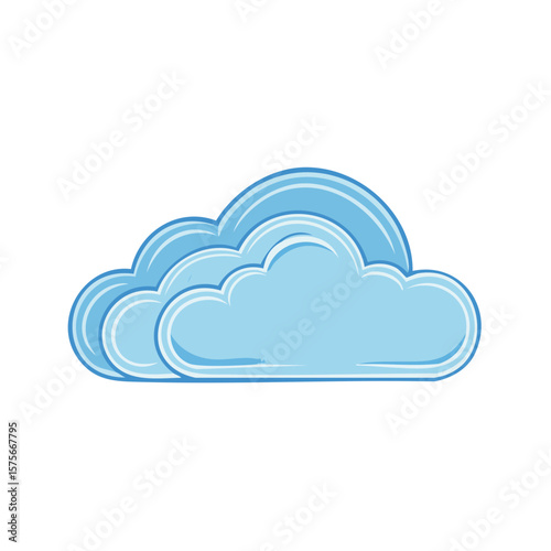 Isolated Light Blue Cartoon Cloud with Darker Blue Outline on Black Background