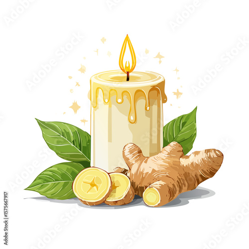 Candle and Ginger Composition: Aromatherapy, Relaxation and Herbal Remedies