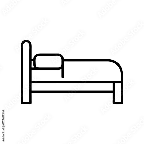 Simple line drawing of a bed with cushion in minimalist style  