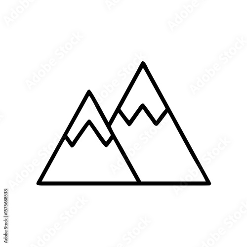 Outline illustration of mountains with peaks and snow caps  