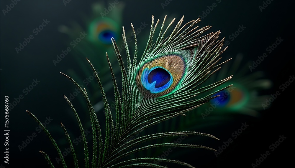 Obraz premium Peacock Feather Closeup with Vibrant Colors and Intricate Details