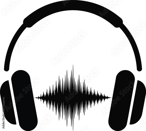 A simple, clean graphic of headphones with an audio wave form superimposed, ideal for music, audio, sound, technology, or listening-related projects.