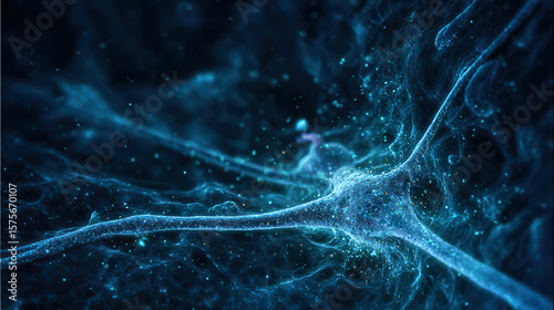 A neural stem cell dividing in midnight-blue tissue, resembling celestial star formation.