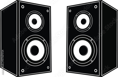Two black speakers with white circles on a white background illustration