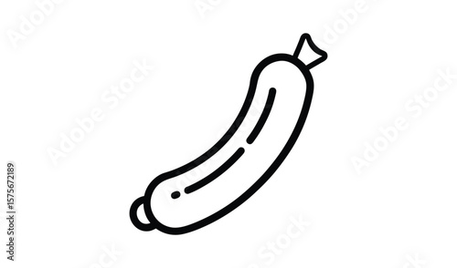 Simple black and white outline drawing of a single sausage on a white background