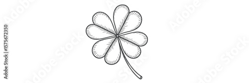 Hand drawn sketch of a four leaf clover with detailed shading on a white background