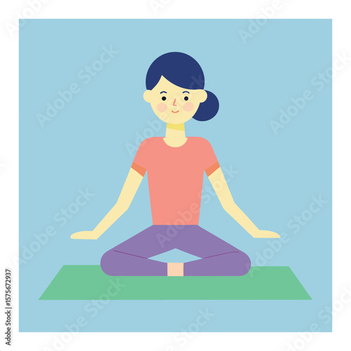 Illustration of a woman in lotus position doing yoga on a mat
