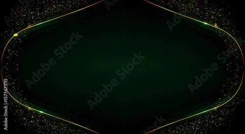 Elegant Dark Green Background with Abstract Gold Glitter Oval Frame