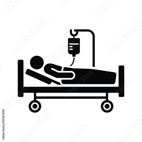 Patient receiving intravenous drip treatment in hospital bed icon