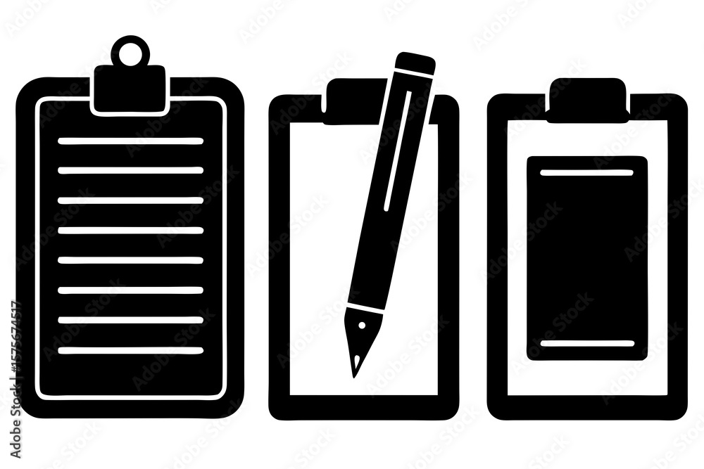set of Clipboard and Pen silhouette vector illustration set of Clipboard and Pen silhouette vector illustration