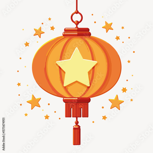 Traditional glowing lantern for Mid-Autumn Festival celebrations, featuring festive lights and traditional sweets. Cultural event with harvest theme includes full moon and family reunion