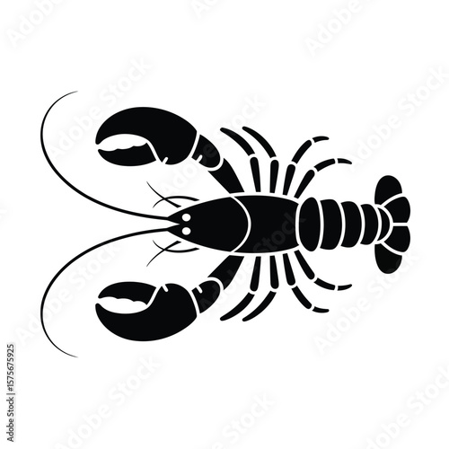 Stylized black silhouette of a lobster on a white background