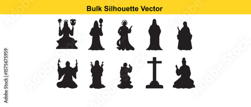 Bulk Silhouette Vector: Religious Figures, Cross, and Spiritual Icons