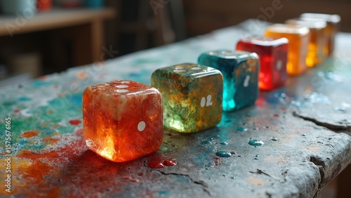 Colorful dice indoor arrangement display