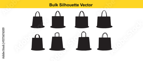 Black Shopping Bag Silhouettes Vector Illustration, Bulk Design Elements