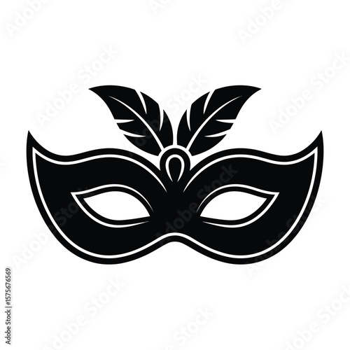 Elegant black masquerade mask with feathers and decorative detail