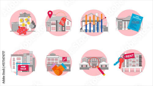 ector Illustration Collection of Urban and Suburban Buildings, Real Estate, and Architecture