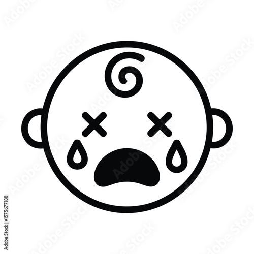 Vector Illustration of a Crying Baby Icon Tired, Exhausted Infant Emoji Design
