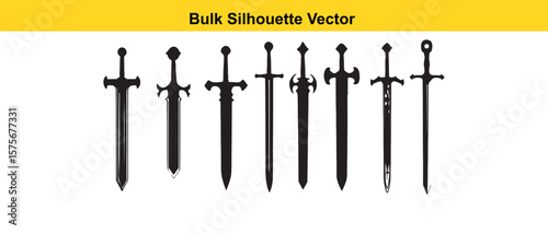 Bulk Silhouette Vector: Collection of Black Swords, Fantasy Weapons, Designs