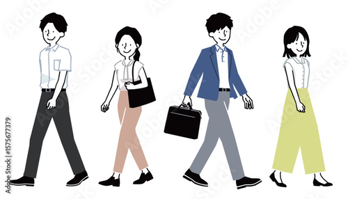 クールビズ - 夏のオフィススタイルで歩くビジネスパーソン