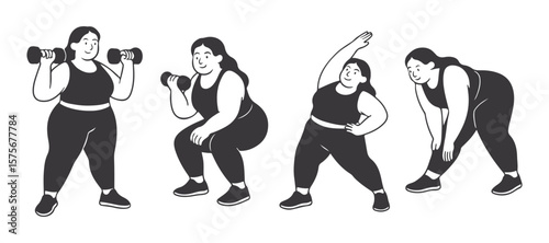 plus size women Gym Workout Vector – Body Positive Fitness Illustration in Activewear