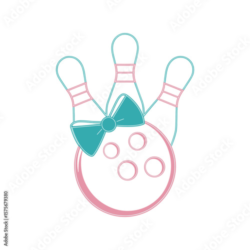 Minimal pastel bowling ball with cute bow and pins, perfect for playful designs. Vector illustration design.