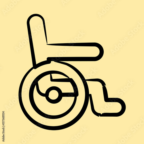 Icon wheel chair. Medical elements. Icon in hand drawn style.