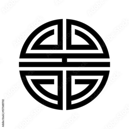 Chinese shou symbol, or longevity symbol. The circular shape symbolizes the immortality of the Taoist heavens.