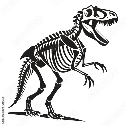 Dinosaur skeleton roaring black silhouette black and white