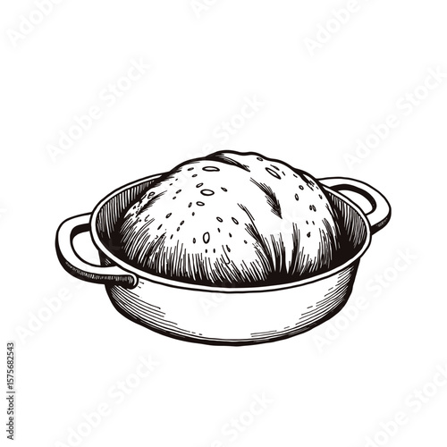 Loaf pan with bread depicted against transparent backdrop, simple outline for bakeries. Loaf pan graphic illustration includes rising baked good, its simple appearance ideal for logos,