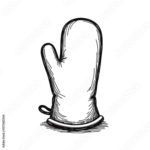 Oven mitt sketch on transparent background shows vintage kitchen tool. Oven mitt illustration displays an essential accessory for every cook. Oven mitt for culinary-themed designs,