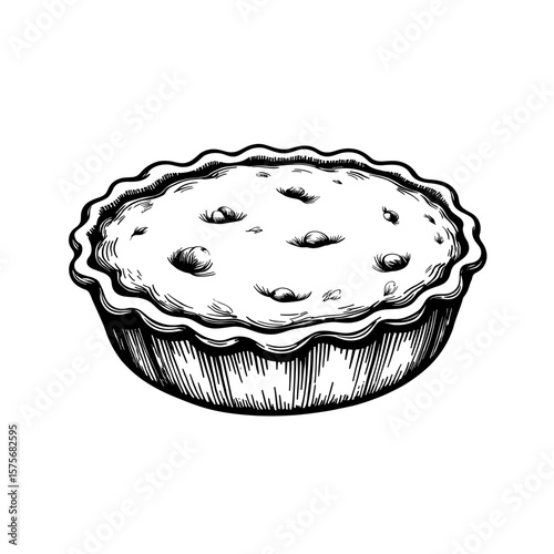 Pie crust in monochrome sketch illustration, detailed pie crust drawing, offering a delectable impression.
