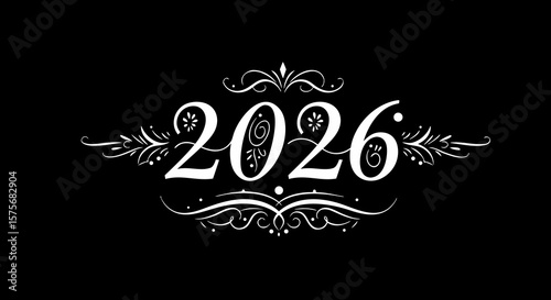2026 decorative text design on a black background  