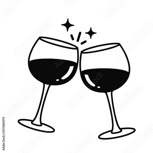 Two Wine Glasses Clinking with Black Liquid and Stars
