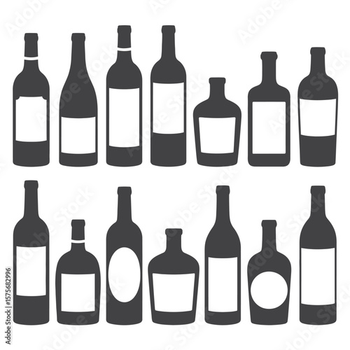 Wine Bottle Silhouettes Collection on White Background