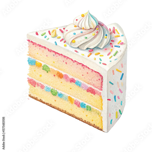 One Cake Slice Clipart Watercolor 

