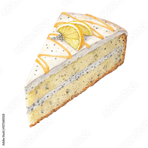 One Cake Slice Clipart Watercolor 
