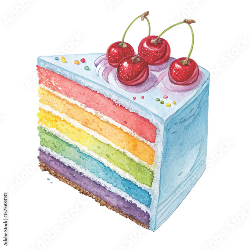 One Cake Slice Clipart Watercolor 
