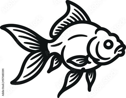 Black and White Goldfish Outline Illustration animal
