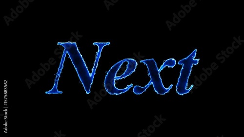 Glowing blue neon next text animation with black background animation video 4k.Glowing neon next text animation.