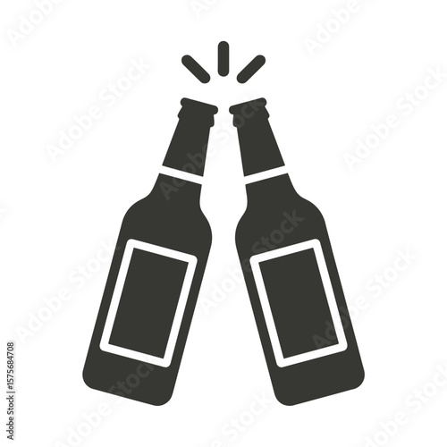 Two Beer Bottles Clinking with Bursting Starbursts
