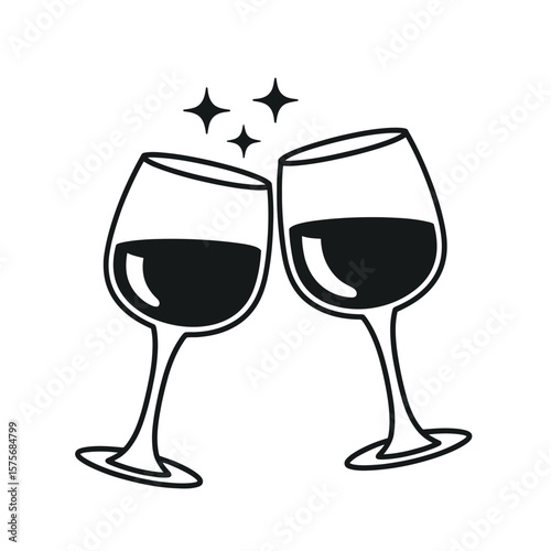 Two Wine Glasses Clinking with Stars Illustration cheers