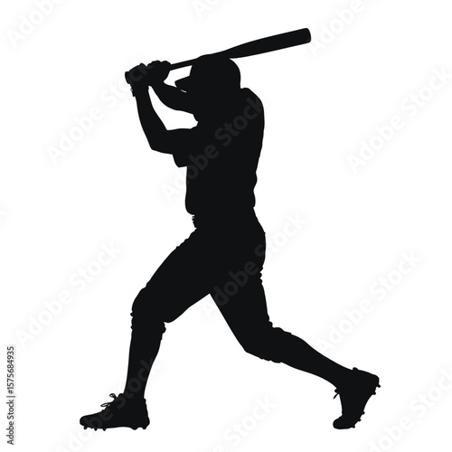 Baseball Player Swinging Bat Silhouette black white