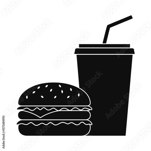 Black and White Hamburger and Soda Cup Illustration