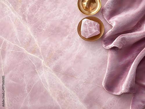 Pink Onyx Marble Texture with Rose Quartz and Velvet Fabric