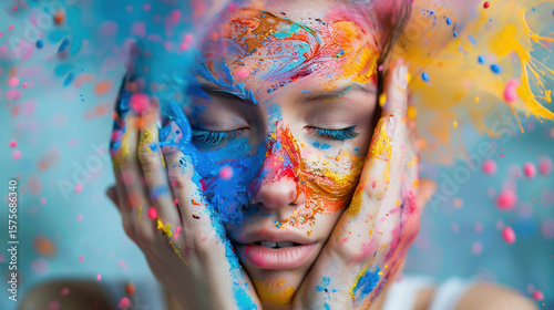 Portrait of a woman with paints on her face
