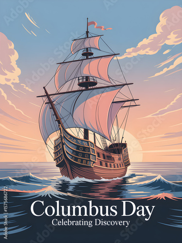 Columbus Day sailing ship on the sea